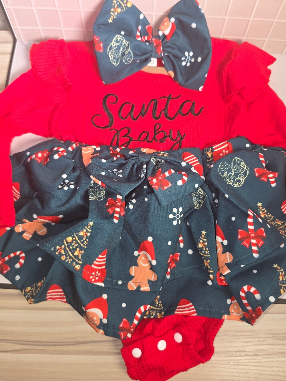 Santa Baby Red & Navy Holiday Baby Dress with Bow